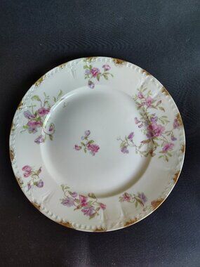 Antique Haviland Limoges  Plate with Pink / Purple Flowers